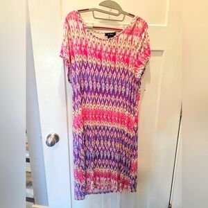 U-Knit Pink Aztec Print Stretch Dress Size L Short Sleeve Boho Style
